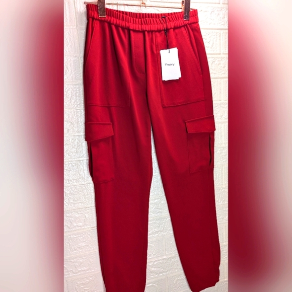 269-NWT Theory Women's Vibrant Red Jogger Pants - Picture 2 of 7